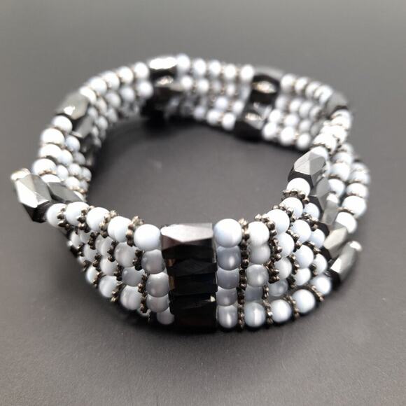 Tiger Eye Hematite Magnetic Wrap Bracelet, Silver Gray Beads, 35 Inches - Picture 7 of 10